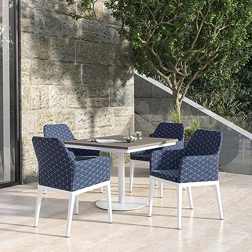 Oxford Garden Oland 5 Pc Aluminum Dining Set W/Vintage Tekwood Table Top in Chalk/Quilted Spectrum Indigo