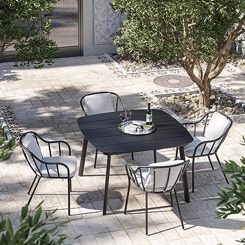 Oxford Garden Malti 5 Pc Aluminum Dining Set in Carbon/Bliss Linen