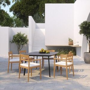 oxford garden lido 7 pc teak dining set w/ 63 inch rectangular table in carbon/bliss linen