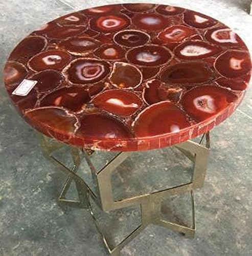 54 x 54 Inches Resin Art with Red Agate Stone Living Room Table for Home Decor Round Shape Marble Dining Table Top