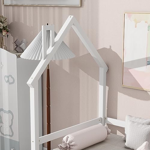 GEEVIVO Twin Daybed with Trundle, Wooden Twin Size Platform Day Bed Frame with House-Shape Headboard, Modern Sofa Bedframe for Boys/Girls/Teens/Kids Bedroom, No Box Spring Required (White)