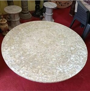 48 x 48 inches round marble dining table top mother of pearl overlay work office desk from indian cottage crafts and art