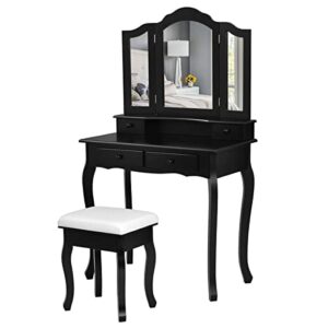 NJSV Vanity Makeup Dressing Table Set W/Stool Quir Vanity Desk Makeup Vanity Side Tables Bedroom Vanity Table Portable Desk Vanity Set