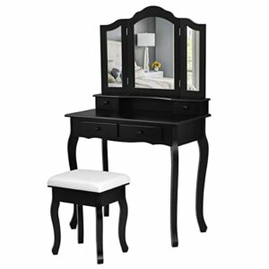 njsv vanity makeup dressing table set w/stool 4 drawer&mirror quir vanity desk makeup vanity side tables bedroom vanity table portable desk vanity set