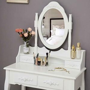 Dressing Table, 4 Drawers with Mirror Makeup Dressing Table Set White Bedroom Dressing Furniture, Small Vanity Table for Bedroom, White Vanity Desk，Small Vanity CYJCFCDUS
