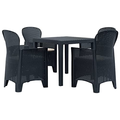 MBFLUUML Outdoor Patio Furniture, Patio Dining Sets, 5 Piece Patio Dining Set Plastic Anthracite Rattan Look Suitable for Patio, Porch, Backyard, Balcony.