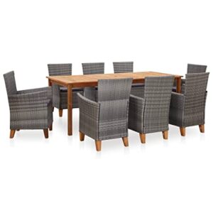 mbfluuml outdoor patio furniture, patio dining sets, 9 piece dining set poly rattan and solid acacia wood gray suitable for patio, porch, backyard, balcony.
