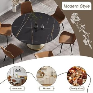 Modern 59" Marble Dining Table, Multifuntional Round Table for 6, Black Sintered Stone Tabletop Dining Table with Carbon Steel Base, Dining Room Table for Kitchen Reception Room, Black Top&White Legs