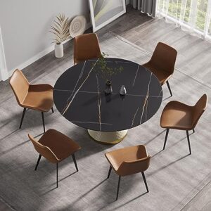 Modern 59" Marble Dining Table, Multifuntional Round Table for 6, Black Sintered Stone Tabletop Dining Table with Carbon Steel Base, Dining Room Table for Kitchen Reception Room, Black Top&White Legs