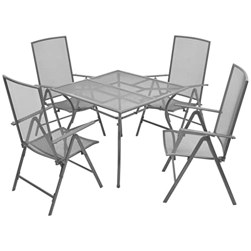 MBFLUUML Patio Dining Sets, Outdoor Patio Furniture, 5 Piece Patio Dining Set with Folding Chairs Steel Anthracite Suitable for Patio, Porch, Backyard, Balcony.