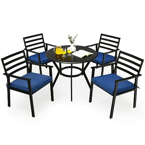 ZLXDP 5PCS Outdoor Patio Dining Chair Table Set Cushioned Sofa Glass Garden