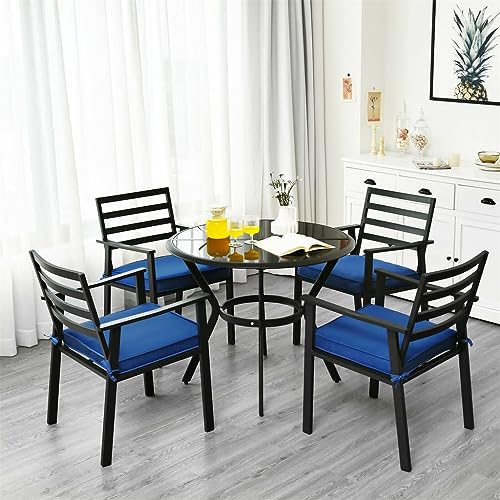 ZLXDP 5PCS Outdoor Patio Dining Chair Table Set Cushioned Sofa Glass Garden