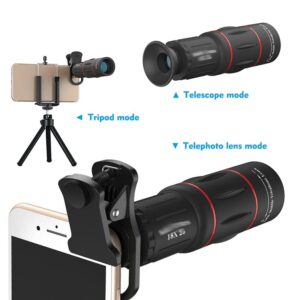 NAHDU 18X Monocular Zoom Optical Cell Phone Lens Universal for Smartphones Clip Telephoto Camera Lens