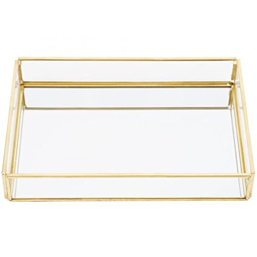 GEEKLLS Breakfast Tray Storage Tray Gold Rectangle Glass Makeup Organizer Tray Dessert Plate Jewelry Display Home Kitchen Decor