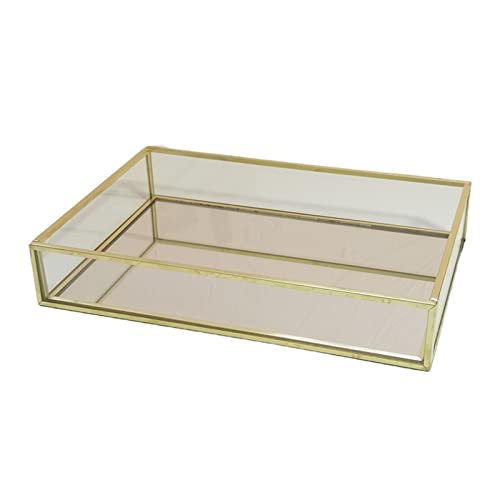 GEEKLLS Breakfast Tray Storage Tray Gold Rectangle Glass Makeup Organizer Tray Dessert Plate Jewelry Display Home Kitchen Decor