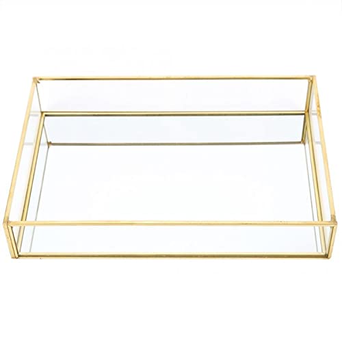 GEEKLLS Breakfast Tray Storage Tray Gold Rectangle Glass Makeup Organizer Tray Dessert Plate Jewelry Display Home Kitchen Decor