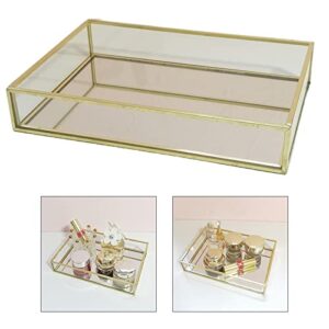 GEEKLLS Breakfast Tray Storage Tray Gold Rectangle Glass Makeup Organizer Tray Dessert Plate Jewelry Display Home Kitchen Decor