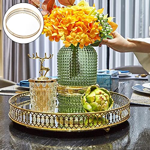 GEEKLLS Breakfast Tray Gold Iron Exquisite Glass Mirror Base Tray Bedroom Desktop Jewelry Cosmetics Storage Tray Living Room Fruit