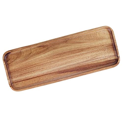 GEEKLLS Breakfast Tray Acacia Wood Serving Tray Square Rectangle Breakfast Sushi Snack Handle with Easy Cake Plate Bread Dessert Grooved Carry