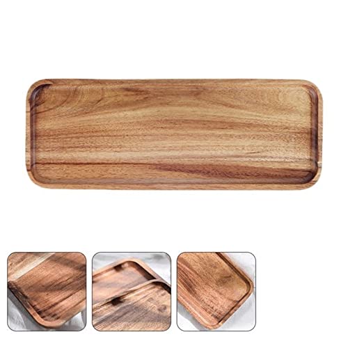 GEEKLLS Breakfast Tray Acacia Wood Serving Tray Square Rectangle Breakfast Sushi Snack Handle with Easy Cake Plate Bread Dessert Grooved Carry