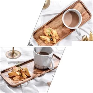 GEEKLLS Breakfast Tray Acacia Wood Serving Tray Square Rectangle Breakfast Sushi Snack Handle with Easy Cake Plate Bread Dessert Grooved Carry