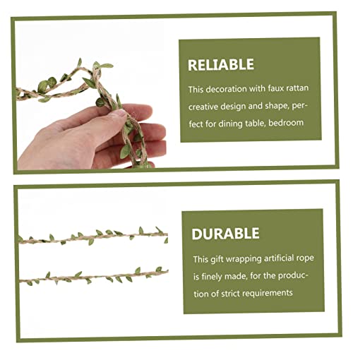 DOITOOL 3 Rolls Simulated Rope and Rattan Braid Accessories Plant Gift Jungle Decor Artificial Leaf Ribbon Natural Jute Rope Burlap Leaf Ribbon Simulation Rope Gift Wrapping Rope