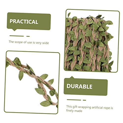 DOITOOL 3 Rolls Simulated Rope and Rattan Braid Accessories Plant Gift Jungle Decor Artificial Leaf Ribbon Natural Jute Rope Burlap Leaf Ribbon Simulation Rope Gift Wrapping Rope