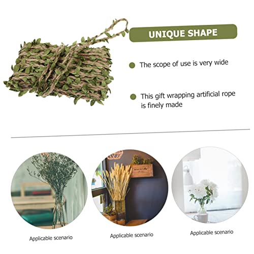 DOITOOL 3 Rolls Simulated Rope and Rattan Braid Accessories Plant Gift Jungle Decor Artificial Leaf Ribbon Natural Jute Rope Burlap Leaf Ribbon Simulation Rope Gift Wrapping Rope