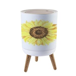watercolor sunflower inspirational art trash can white yellow garden round farmhouse garbage bin with lid press cover wastebasket for bedroom kitchen living room dorm 7l/1.8 gallon