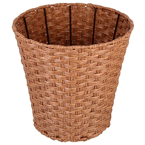 Cabilock Wicker Waste Basket Woven Trash Can Round Decorative Garbage Waste Bin Plastic Dirty Clothes Basket Storage Basket for Bedroom Bathroom Kitchen Home Office Light Brown