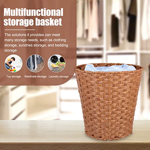 Cabilock Wicker Waste Basket Woven Trash Can Round Decorative Garbage Waste Bin Plastic Dirty Clothes Basket Storage Basket for Bedroom Bathroom Kitchen Home Office Light Brown