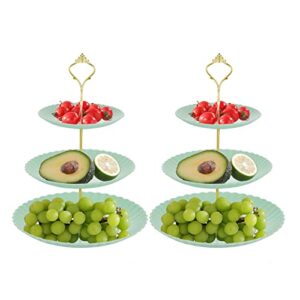 2pcs 3 Tier Shell Style Dessert Stands Fruit Plates for Wedding Baby Shower Birthday Tea Party Serving Platter (Green)