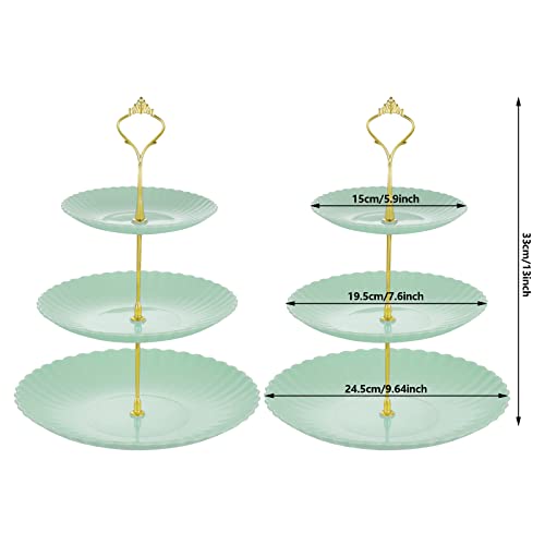 2pcs 3 Tier Shell Style Dessert Stands Fruit Plates for Wedding Baby Shower Birthday Tea Party Serving Platter (Green)