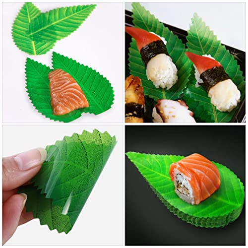 UPKOCH 200pcs Artificial Leaves Faux Tropical Leaves Sushi Grass Divider Bento Box Food Divider Decoration Sushi Baran for Hawaiian Luau Jungle Beach Party Kitchen Table Runner Centerpiece Place Mat