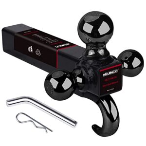 2" trailer hitch tri ball mount with hook 1-7/8", 2", 2-5/16" black plated balls and hook with pin