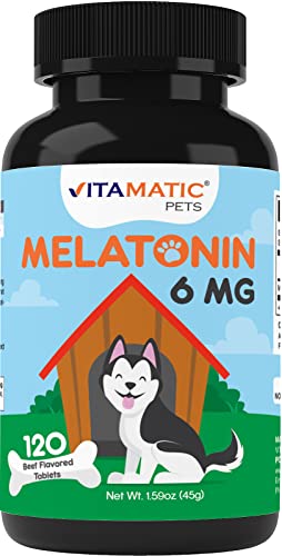 Vitamatic Melatonin for Dogs - 6 mg - 120 Beef Flavored Chewable Tablets ((Pack of 1))