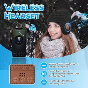 Bluetooth Beanie Hat with Headphones, Wireless Winter Hat Built-in Microphone and Stereo Speakers (Black)