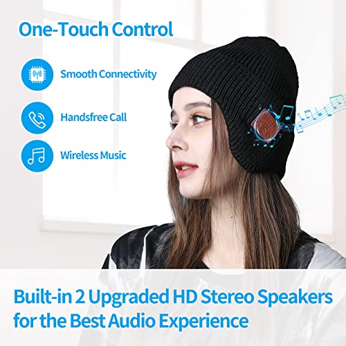 Bluetooth Beanie Hat with Headphones, Wireless Winter Hat Built-in Microphone and Stereo Speakers (Black)