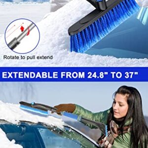 Motomate 37" Ice Scraper and Extendable Snow Brush, Detachable Snow Scraper with Foam Grip 360° Pivoting PVC Brush Head for Car Windshield, Truck, SUV (Blue)