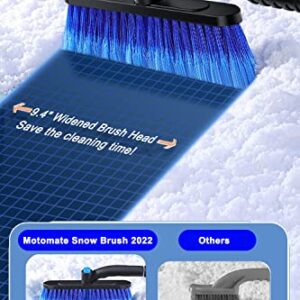 Motomate 37" Ice Scraper and Extendable Snow Brush, Detachable Snow Scraper with Foam Grip 360° Pivoting PVC Brush Head for Car Windshield, Truck, SUV (Blue)