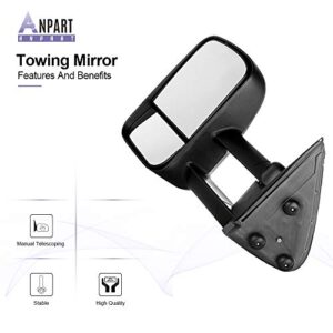 ANPART Upgrade Style Towing Mirrors Fit for 1999-2007 for Chevy/for GMC Silverado/Sierra 1500 2500HD 3500HD Tow Mirrors Manual Adjusted Manual Telescoping Black