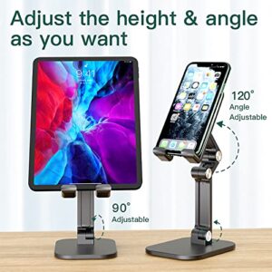 Cell Phone Stand for Desk, Adjustable Height and View Angle, Foldable Metal Cell Phone Holder for Android Phone 、iPhone and Tablet Like iPhone 13 Pro Xs Max Xr X Se 8 Ipad