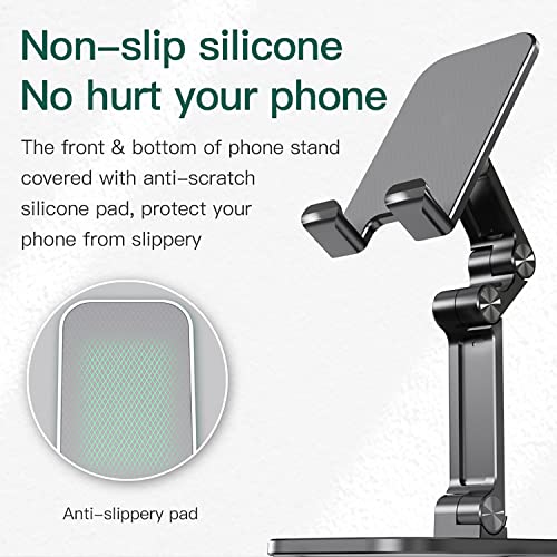 Cell Phone Stand for Desk, Adjustable Height and View Angle, Foldable Metal Cell Phone Holder for Android Phone 、iPhone and Tablet Like iPhone 13 Pro Xs Max Xr X Se 8 Ipad