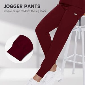 niaahinn Scrub Set for Women- Scrubs Top Workwear Yoga Jogger Scrub Pants Nursing Uniform (Burgundy, M)