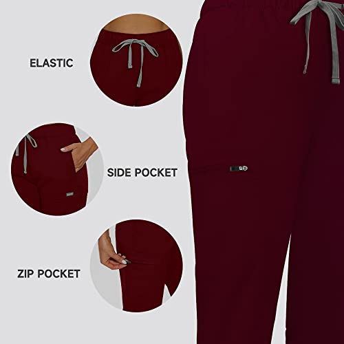 niaahinn Scrub Set for Women- Scrubs Top Workwear Yoga Jogger Scrub Pants Nursing Uniform (Burgundy, M)