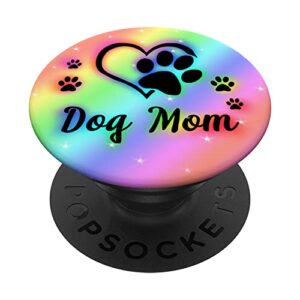 cute dog paw print heart rainbow puppy dog mom popsockets swappable popgrip