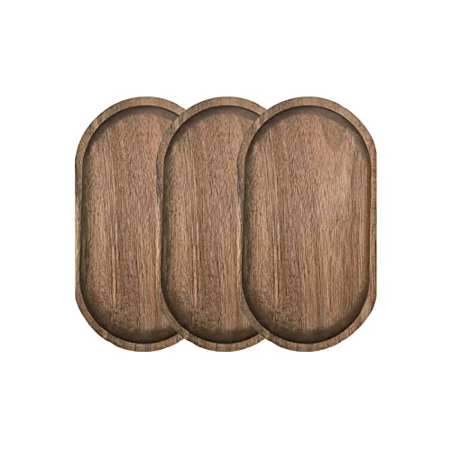 PTGVCTA 3 Pcs Oval Wood Tray for Food Holder/BBQ，Cheese, Sushi, Holiday Snacks，Wood Serving Plate,Tea Serving Tray,Cup Coaster,Flower Plant Succulent Tray, Coaster,Cake,Succulent (Acacia Wood)…