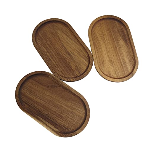 PTGVCTA 3 Pcs Oval Wood Tray for Food Holder/BBQ，Cheese, Sushi, Holiday Snacks，Wood Serving Plate,Tea Serving Tray,Cup Coaster,Flower Plant Succulent Tray, Coaster,Cake,Succulent (Acacia Wood)…