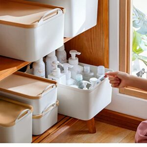 ANMINY 12PCS All-in-One Lidded Plastic Storage Bins Set White Desk Basket Box Drawer Organizer Kitchen Food Container with Handles Removable Lids Decorative Clothes Laundry Closet Cabinet Shelf Cube