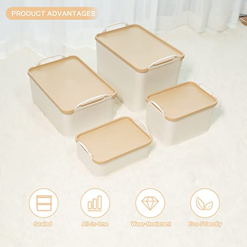 ANMINY 12PCS All-in-One Lidded Plastic Storage Bins Set White Desk Basket Box Drawer Organizer Kitchen Food Container with Handles Removable Lids Decorative Clothes Laundry Closet Cabinet Shelf Cube